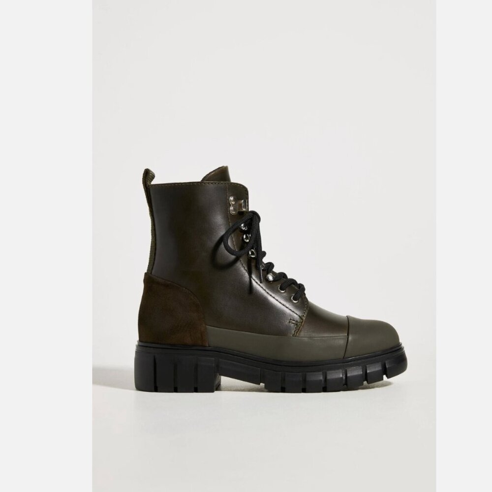 Shoe the Bear Combat Boots Womens Size 8 Green Suede Leather Made in Portugal